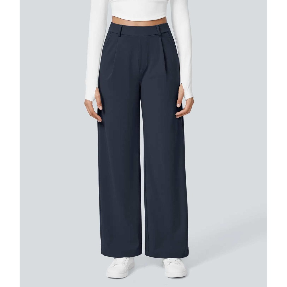 Halara Flex DayStretch High Waisted Straight Leg Work Pants Midnight Blue Large